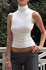 Turtleneck Cropped Backless Tank Top - Ladyez