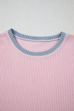 Contrast Round Neck Top and Pants Set - Ladyez
