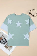 Frayed Denim Star Patched Oversize T Shirt