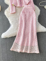 Lace Button Up Top and Skirt Set