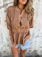 Full Size Smocked Puff Sleeve Blouse Plus Size