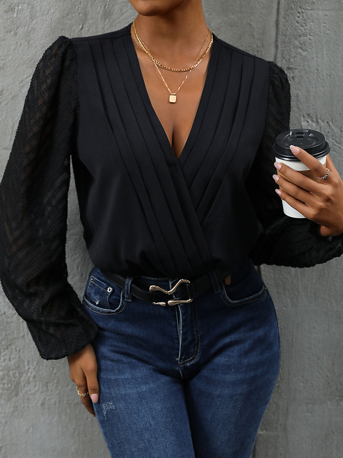 Perfee Ruched Surplice Long Sleeve Bodysuit - Ladyez