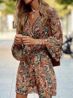 Paisley Print Balloon Sleeve Mini Dress