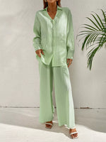 Long Sleeve Shirt & Wide Leg Pants Set