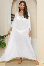 V-Neck Three-Quarter Sleeve Cover-Up - Ladyez