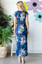 Heimish Full Size Floral Short Sleeve Slit Dress - Ladyez