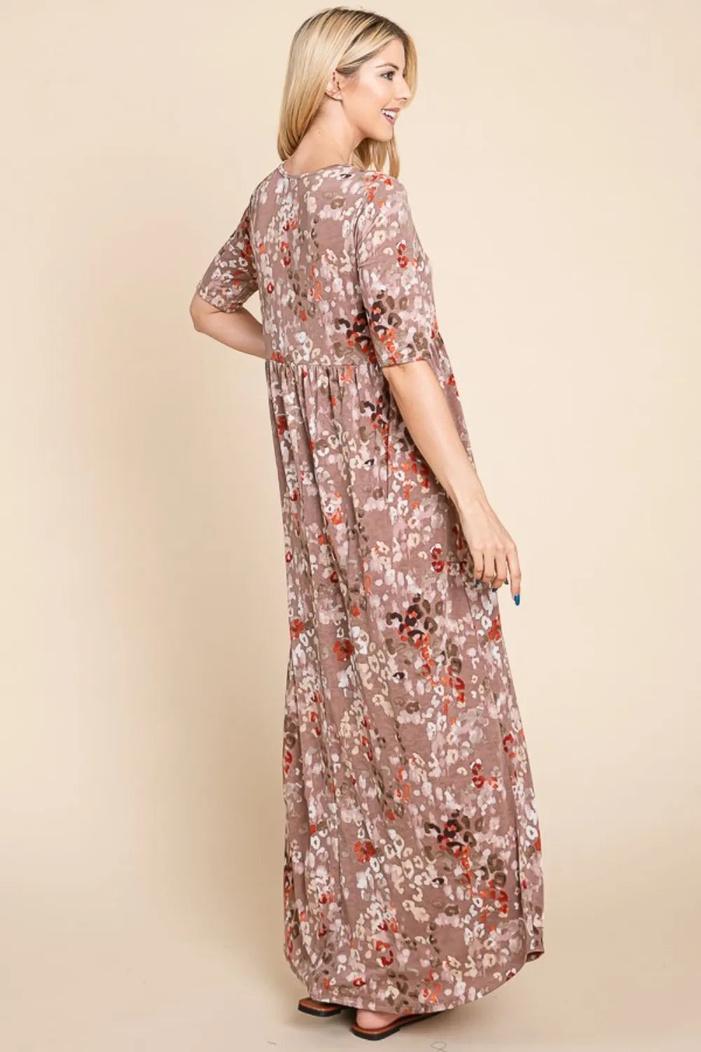BOMBOM Printed Shirred Maxi Dress - Ladyez