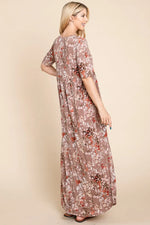BOMBOM Printed Shirred Maxi Dress - Ladyez