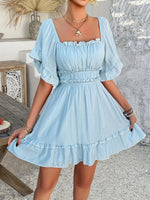 Square Neck Ruffle Trim Mini Dress