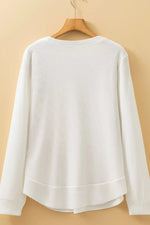Rounded Neck Waffle Long Sleeve Top