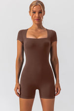 Square Neck Cap Sleeve Active Romper - Ladyez