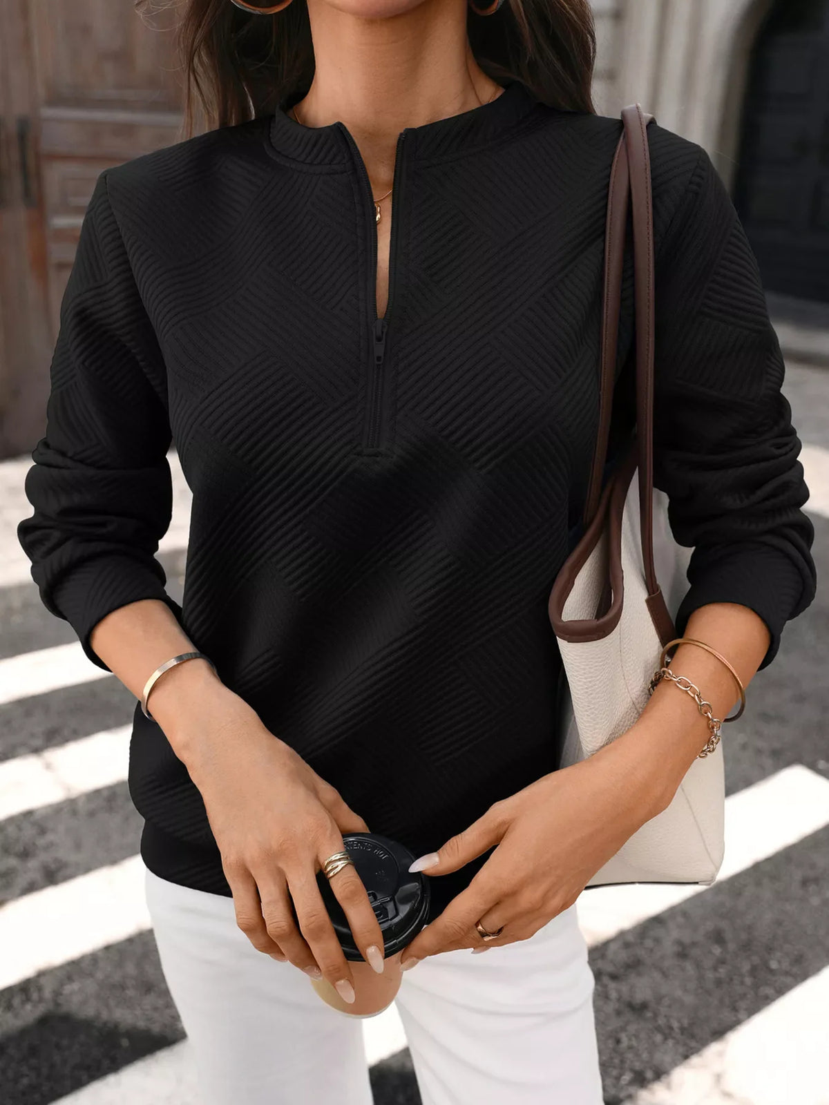 Textured Quarter-Zip Sweatshirt