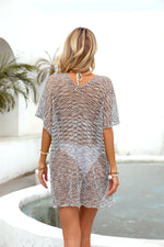 Angel Wings Openwork V-Neck Half Sleeve Cover Up - Ladyez