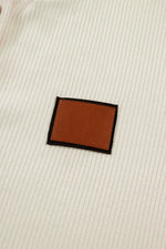 Ribbed Knit Button-Down Shirt with Denim Sleeves