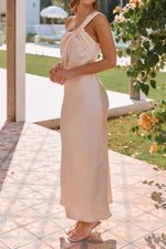 Ruched Single Shoulder Sleeveless Maxi Dress - Ladyez