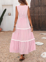 Striped Surplice Sleeveless Tiered Dress