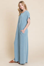 BOMBOM Rib Knit Jumpsuit with Button Detail - Ladyez