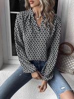 Printed Notched Balloon Sleeve Blouse