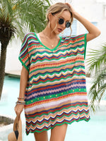 Angel Wings Rainbow Stripe Scalloped V-Neck Cover-Up Dress - Ladyez