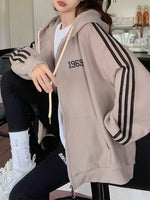 Striped Sleeve Zip-Up Hoodie