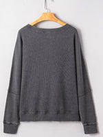 Waffle Knit Patchwork Long Sleeve Loose Sweatshirt