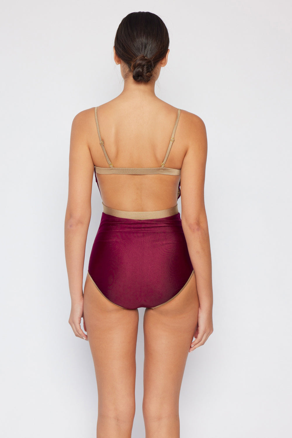 Marina West Swim Wave Break Contrast Trim One-Piece in Wine - Ladyez