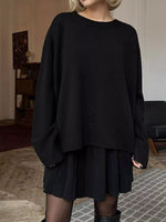 Round Neck Top and Pleated Skirt Sweater Set