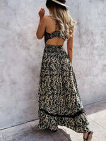 Leopard Print Sleeveless Maxi Dress with Lace Trim