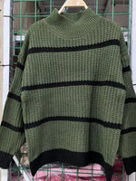 Full Size Striped Mock Neck Knit Sweater Plus Size