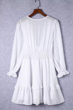 Elegant Tie-Front Ruffle Mini Dress with Smocked Wiast
