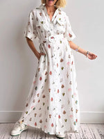 Printed Button Up Maxi Shirt Dress - Ladyez