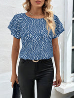 Animal Print Ruffle Sleeve Blouse