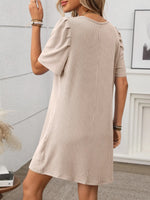 Textured Round Neck Short Sleeve Mini Dress