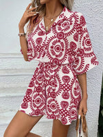 Printed Tie Waist Button Front Romper
