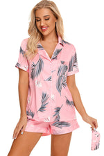 Printed Button Up Short Sleeve Top and Shorts Lounge Set - Ladyez