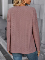 Perfee Eyelet Round Neck Long Sleeve Top