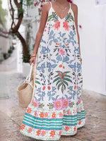 Printed V-neck Summer Maxi Dress - Ladyez