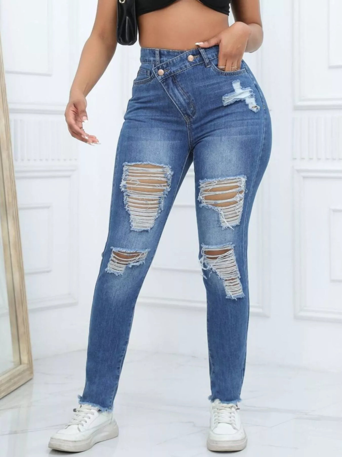 Distressed High-Waisted Jeans