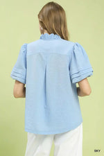 Umgee Textured Scallop Trim Puff Sleeve Blouse