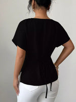 Beaded Neckline Short Sleeve Blouse