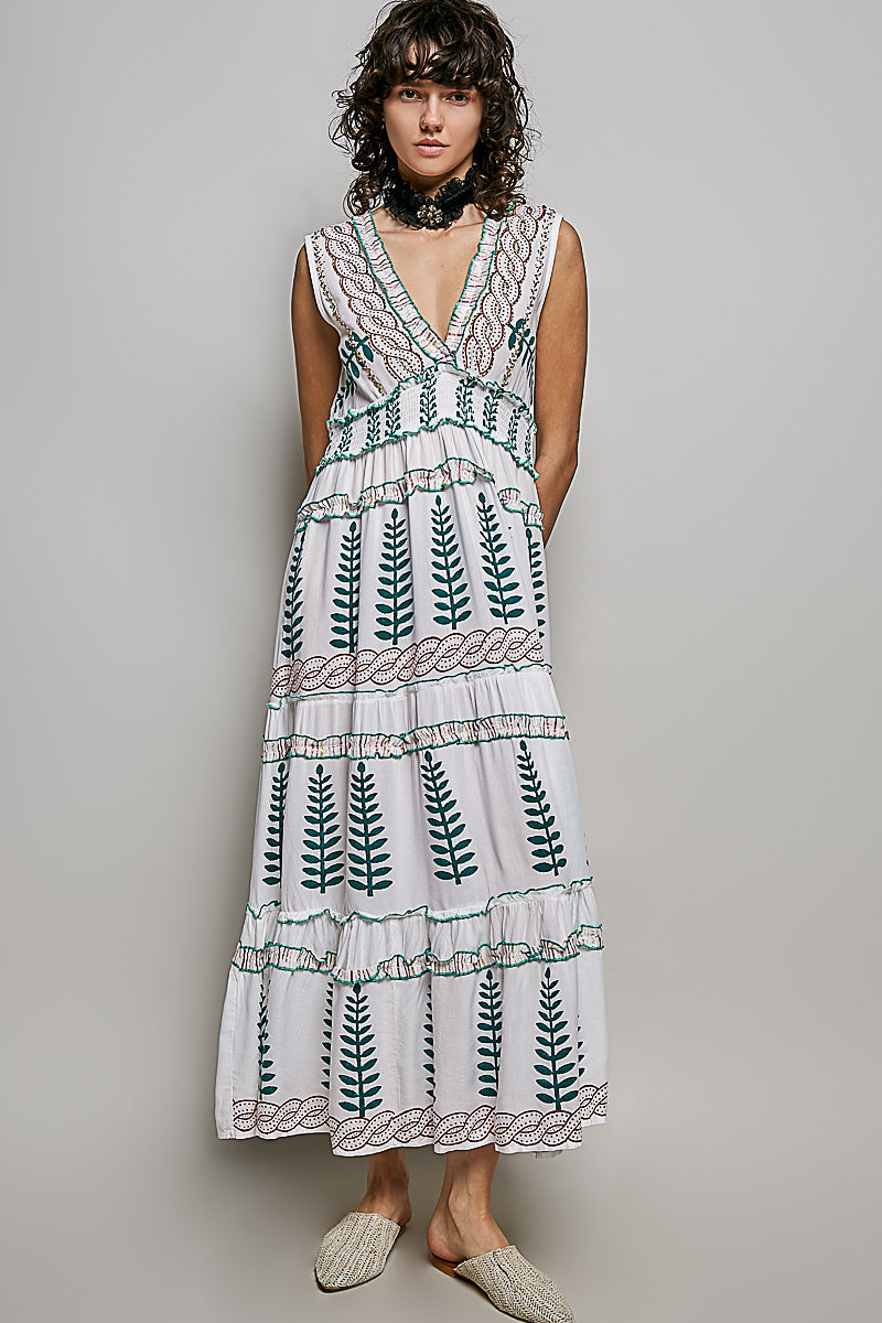 POL Floral Printed Sleeveless Tiered Dress with Smocked Waistband