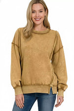 Zenana Acid Wash French Terry Exposed-Seam Sweatshirt