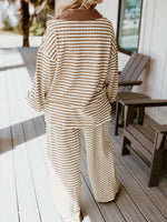 Stripe Collared Top and Drawstring Pant Set