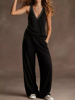 Full Size V-Neck Tank Top & Wide-Leg Pants Set Plus Size