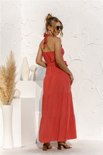 Halter Neck Tie Waist Tiered Maxi Dress - Ladyez