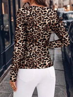 Leopard Print Long Sleeve Fitted Blouse