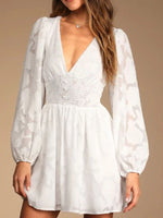 Smocked V-Neck Balloon Sleeve Dress