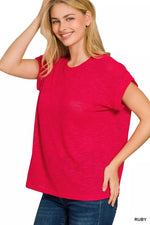 Zenana Hacci Slub Rolled Up Sleeve Tee