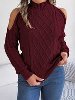 Cable Knit Cold Shoulder Turtleneck Sweater