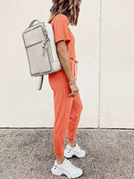 Full Size Round Neck Top and Drawstring Pants Set Plus Size